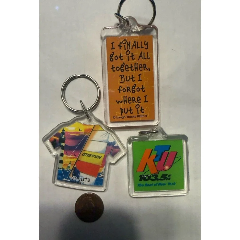 Vintage Y2K 90s Keychain Lot 3 Funny Quotes Double Sided Acrylic St Kitts WKTU